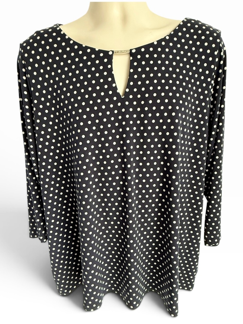 Calvin Klein Black Polka Dot Long Sleeve Keyhole Top